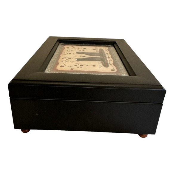 Vintage Sankyo Wooden Musical Jewelry Box with Picture Frame on Lid Velvet Lined - Picture 4 of 9